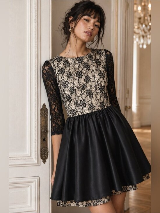 Alice + Olivia Dresses & Skirts - Alice + Olivia Black Lace Fit & Flare Cocktail Dress Size 2 Silk Blend